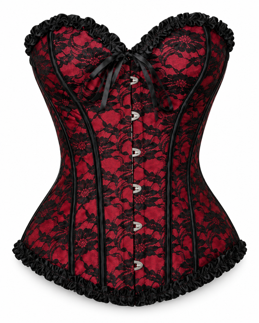 Corset Victoriano Encaje Rojo/Negro