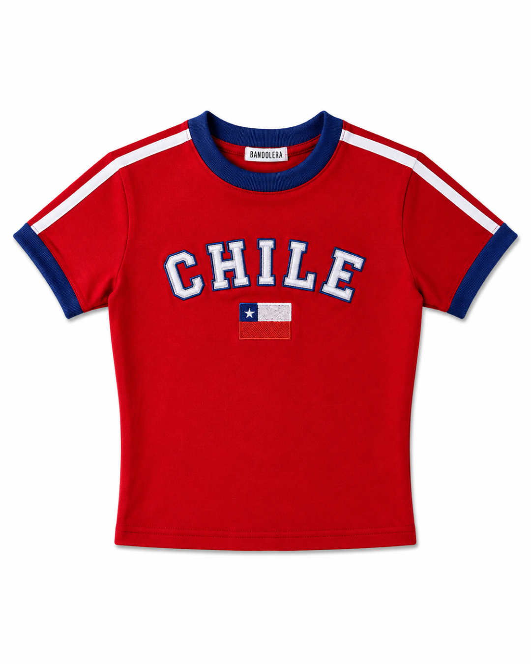 Baby Tee Chile Bordada Roja/Azul