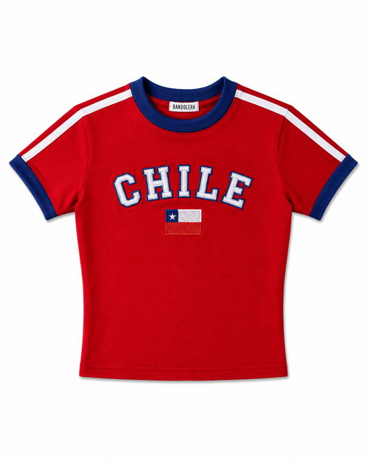 Baby Tee Chile Bordada Roja/Azul