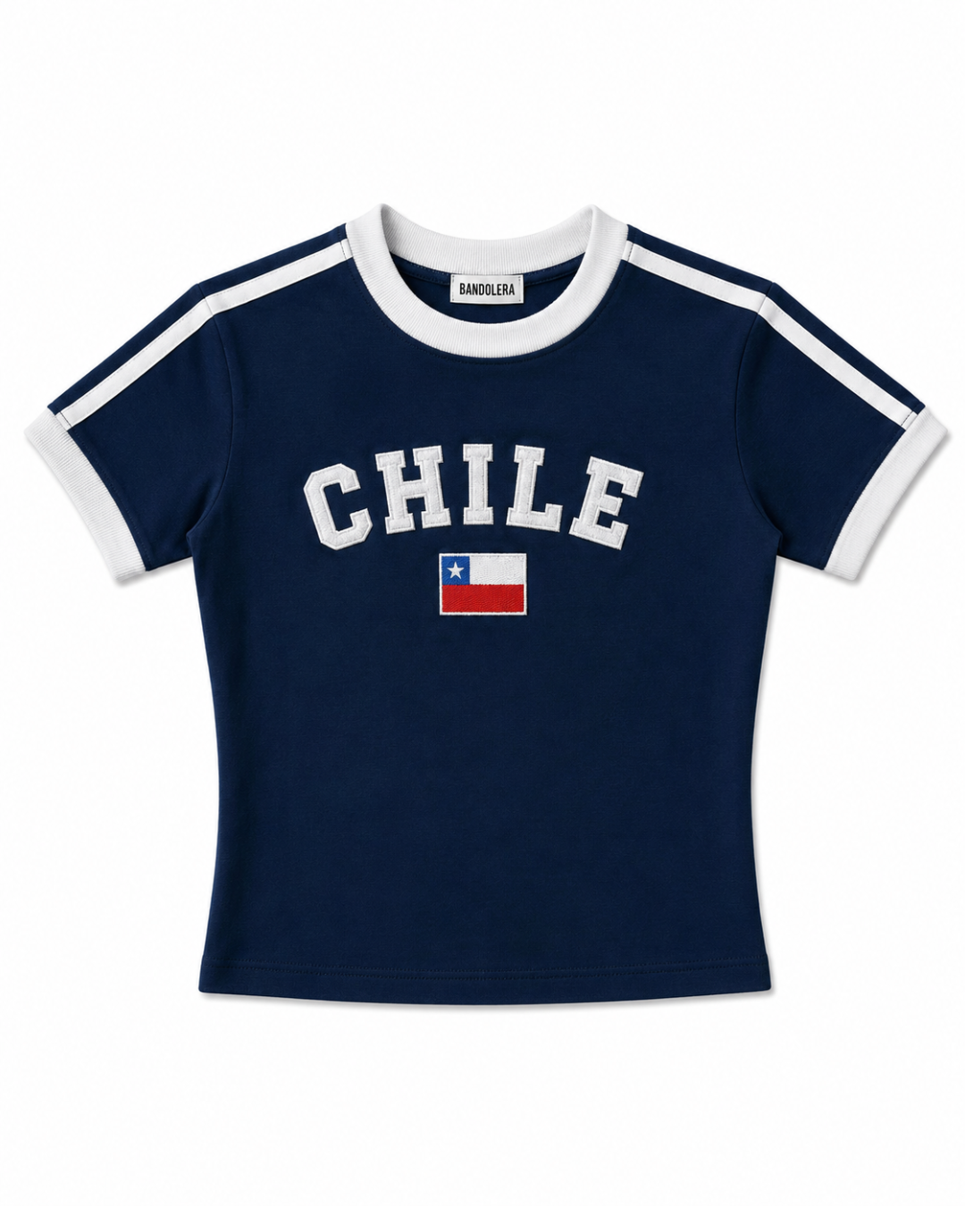 Baby Tee Chile Bordada Azul/Blanco