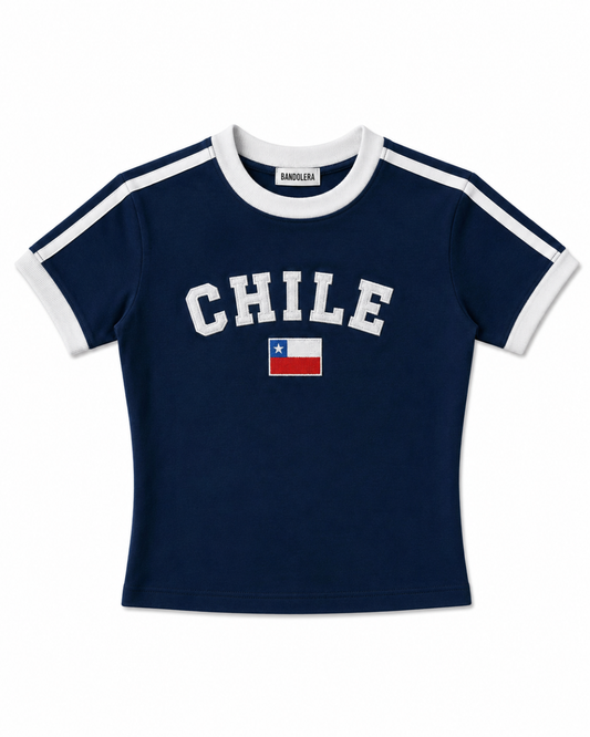 Baby Tee Chile Bordada Azul/Blanco