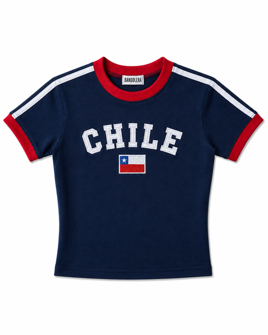 Baby Tee Chile Bordada Azul/Rojo