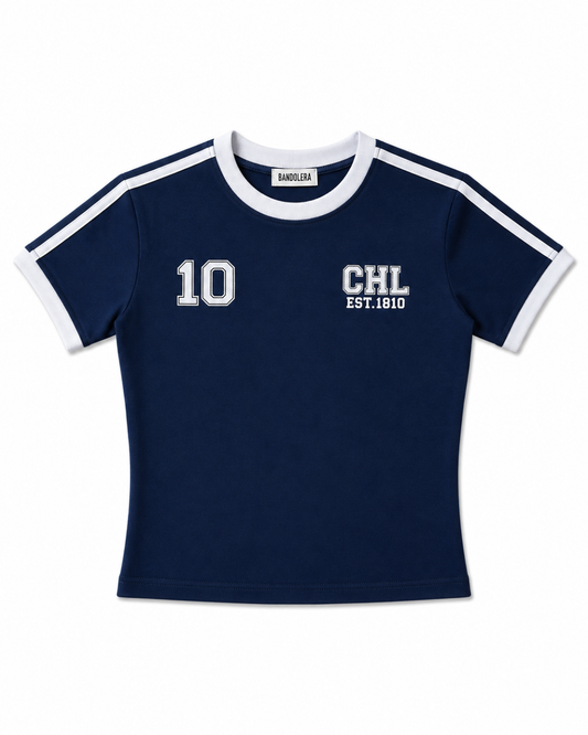 Baby Tee CHL Azul/Blanco Estampada