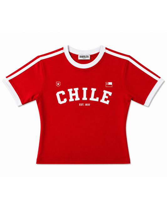 Baby Tee Chile Roja/Blanco Estampada