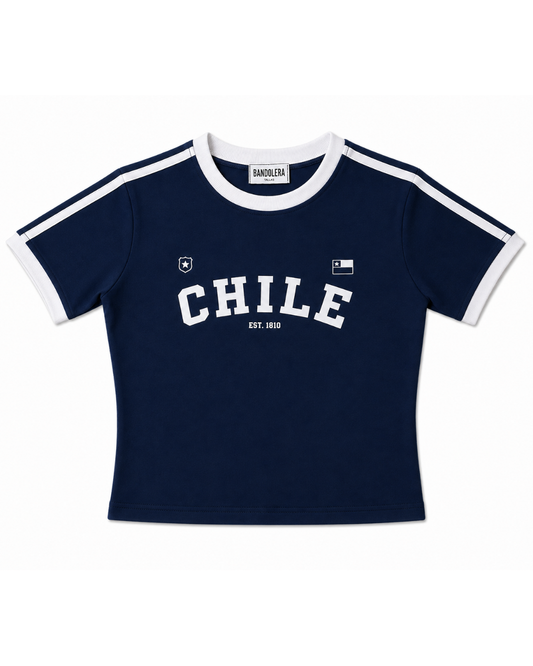 Baby Tee Chile Azul/Blanco Estampada