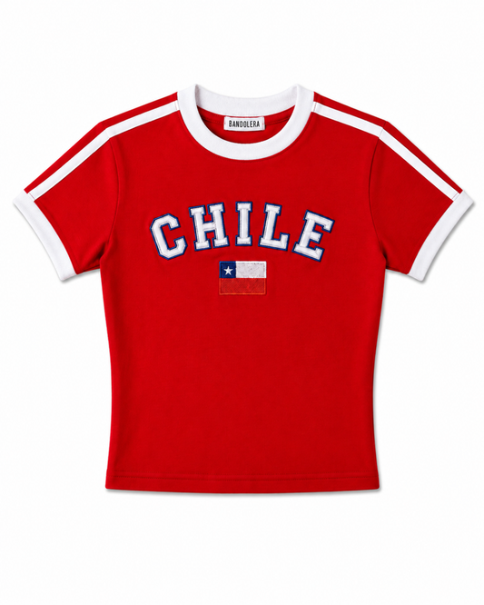 Baby Tee Chile Bordada Roja/Blanco