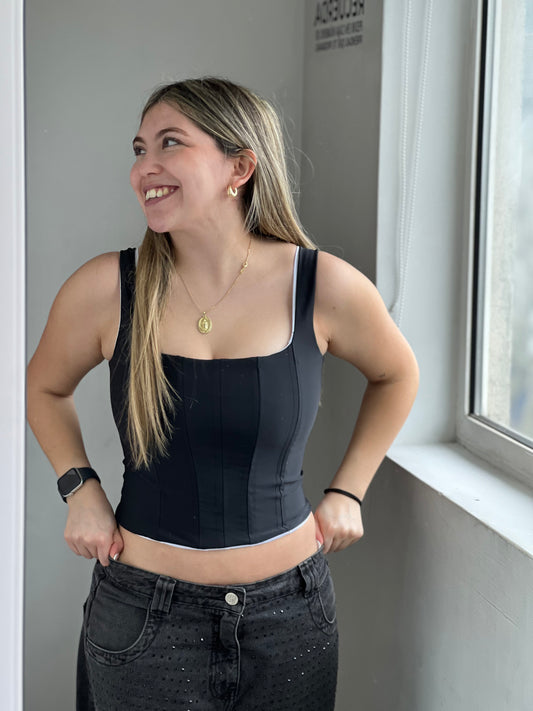 Corset reversible rebel negro/ blanco