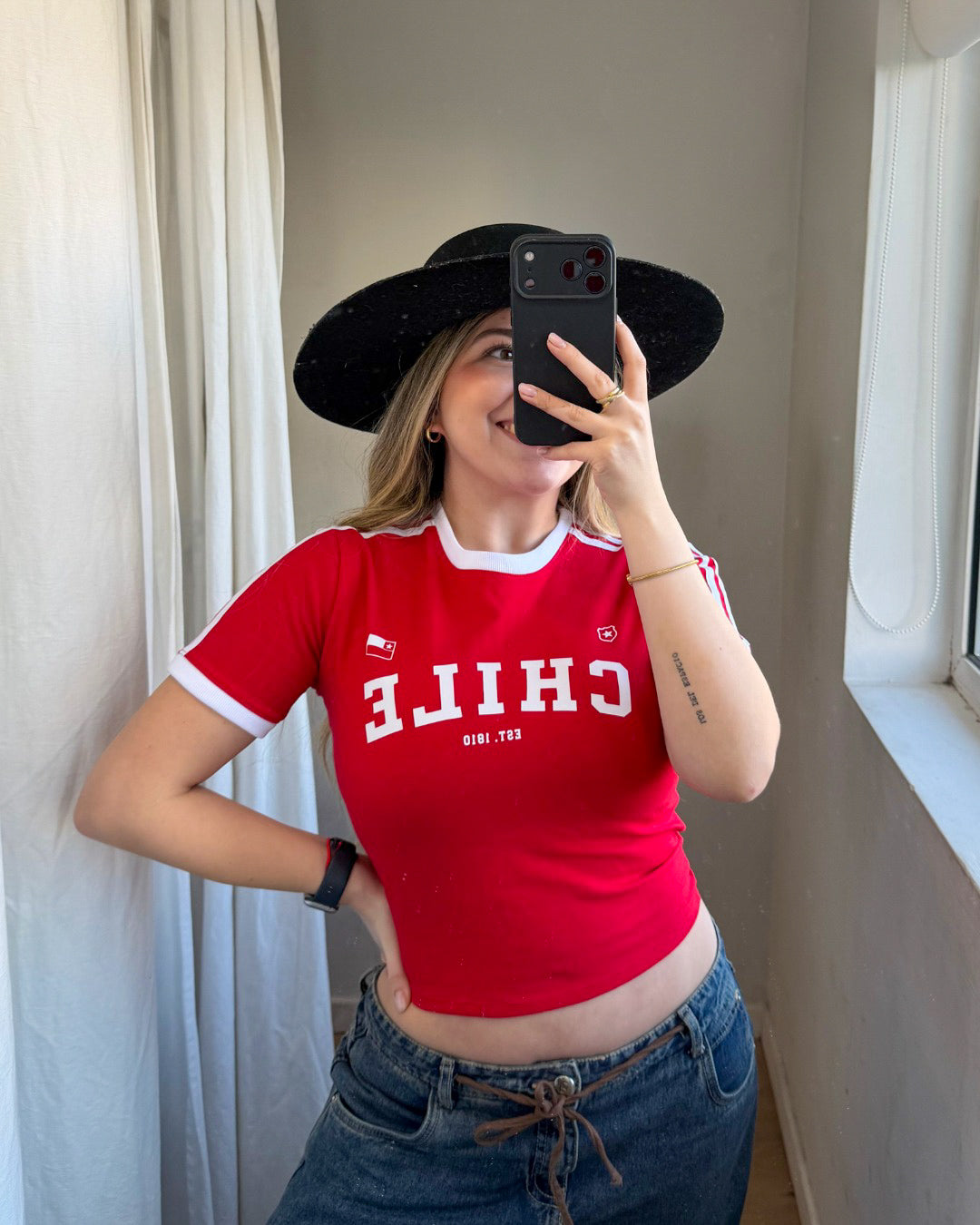 Baby Tee Chile Roja/Blanco Estampada