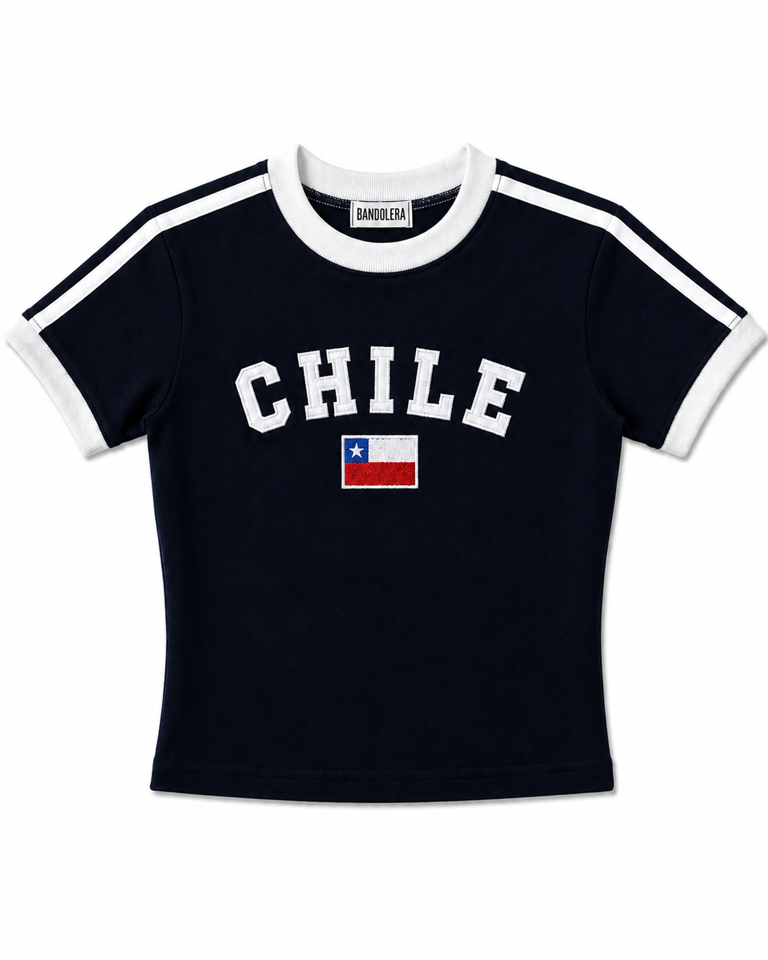 PREVENTA - Baby Tee Chile Bordada Azul/Blanco