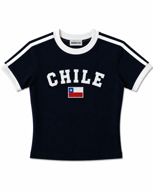 Baby Tee Chile Bordada Azul marino/Blanco