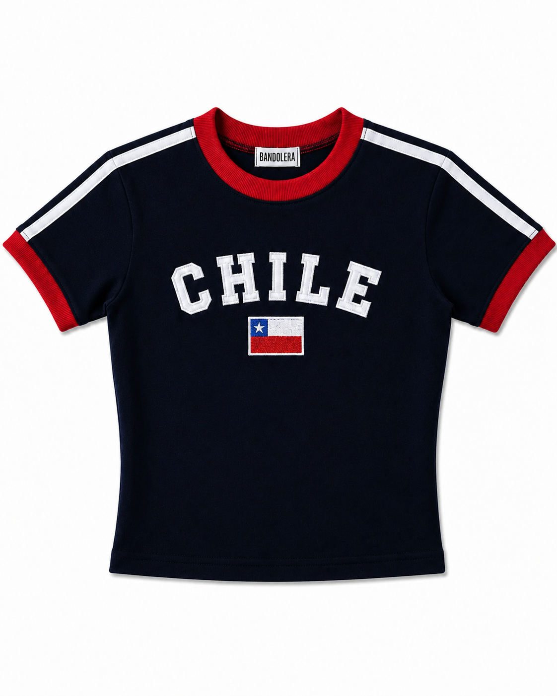 PREVENTA - Baby Tee Chile Bordada Azul/Rojo