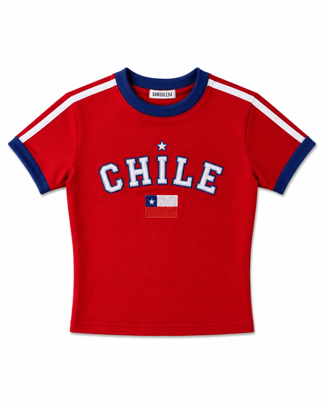 PREVENTA - Baby Tee Chile Bordada Roja/Azul